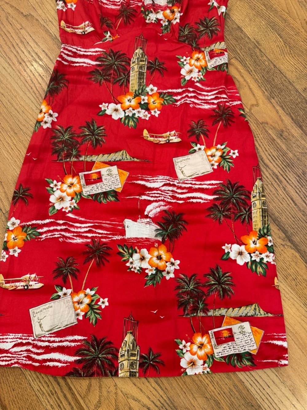 Hilo Hattie Tropical Floral Sundress in Red and Teal - Picture 6 of 9